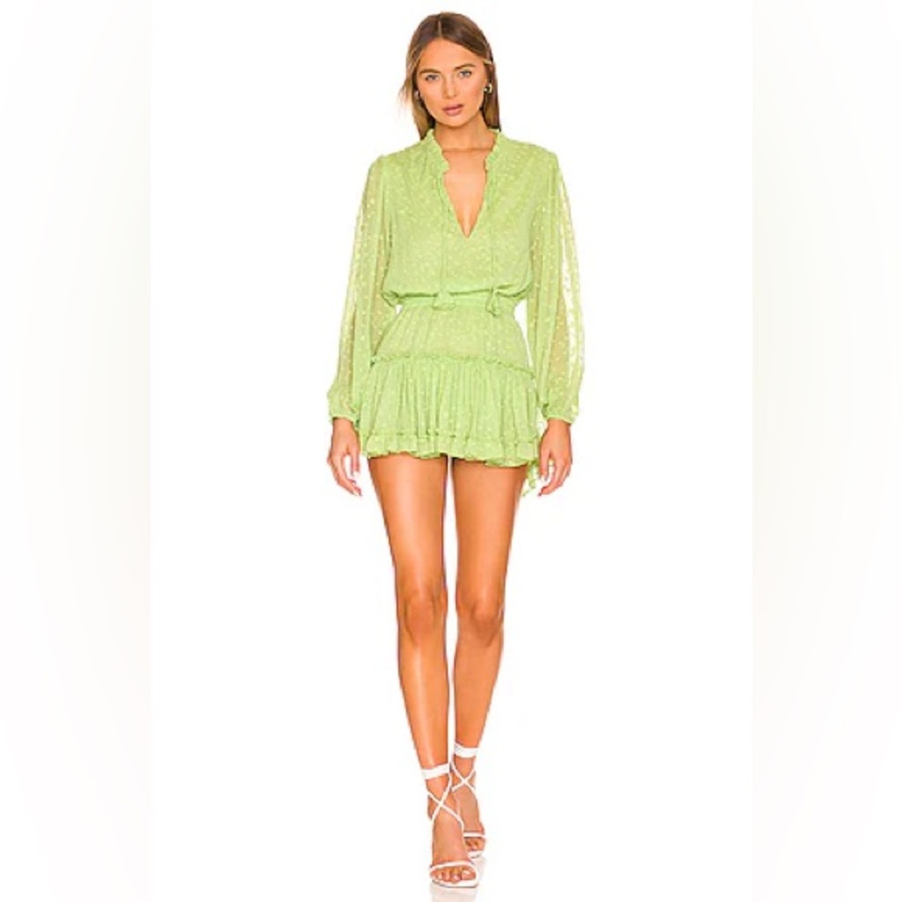 Misa Los Angeles Lorena Dress in Green Clip Dot